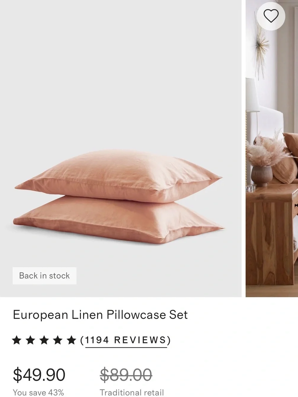 Quince European Flax Linen Pillowcase Set in Desert Sunset king 20x40 NWOT
